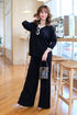 Casual Color Contrast Sweater V-neck Loose Top With Pants